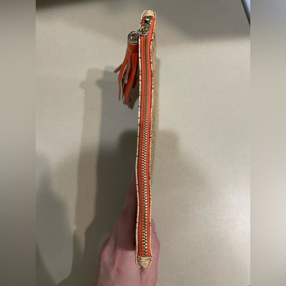 NWOT Mary Kay Cork Print Orange Tassel Clutch - Picture 6 of 9